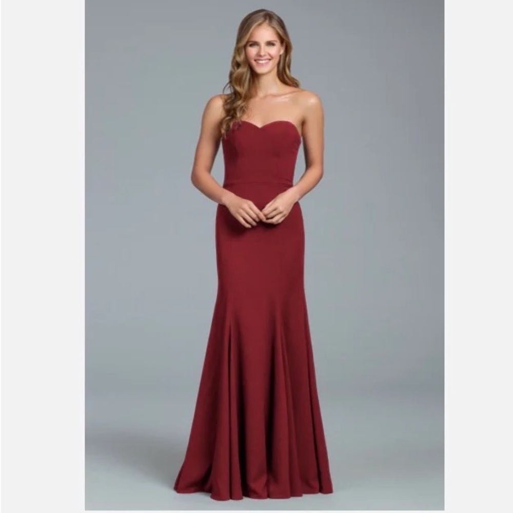 Hayley Paige Occasions Burgundy Strapless A-line Bridesmaid Dress Size 8 NWT